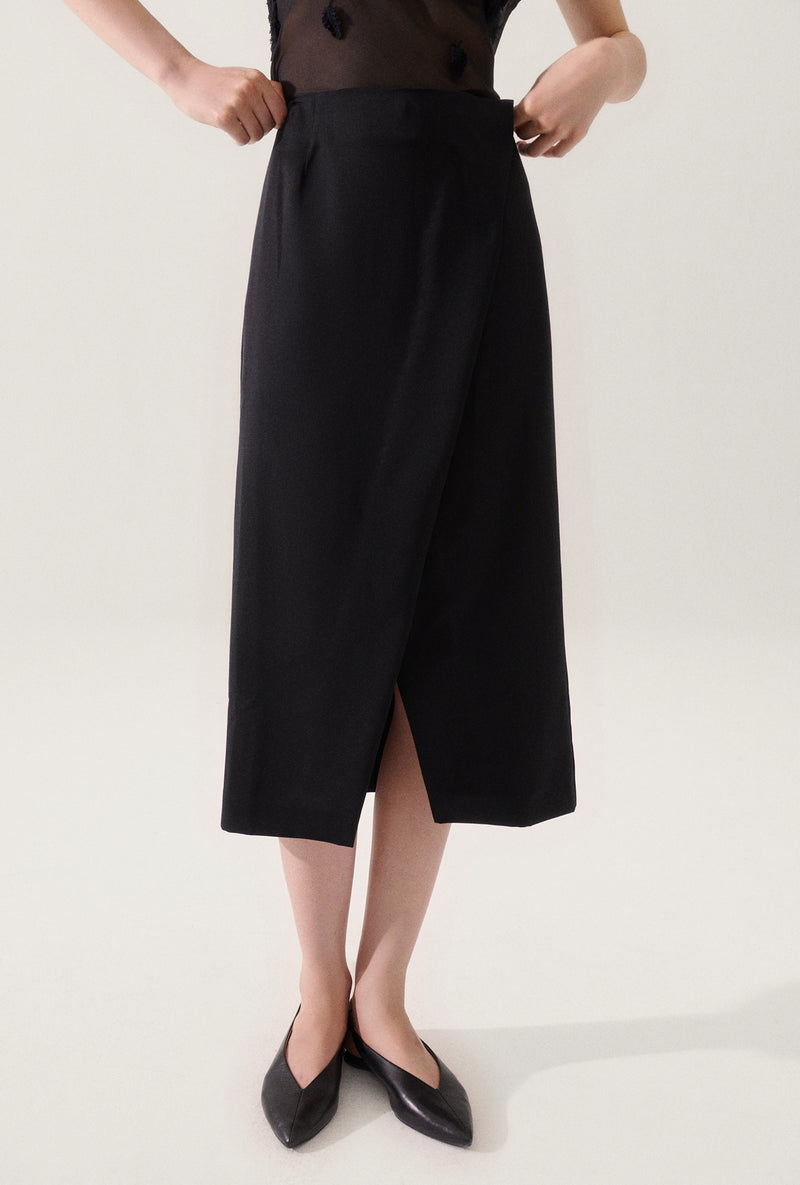 WOOL WRAP SKIRT BLACK