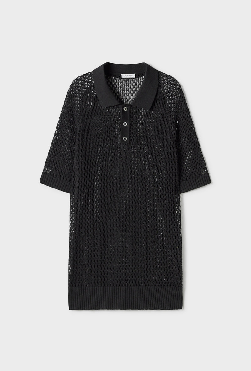 CROCHET RAGLAN POLO BLACK