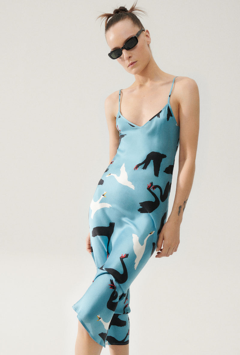 90S SLIP DRESS SWANS