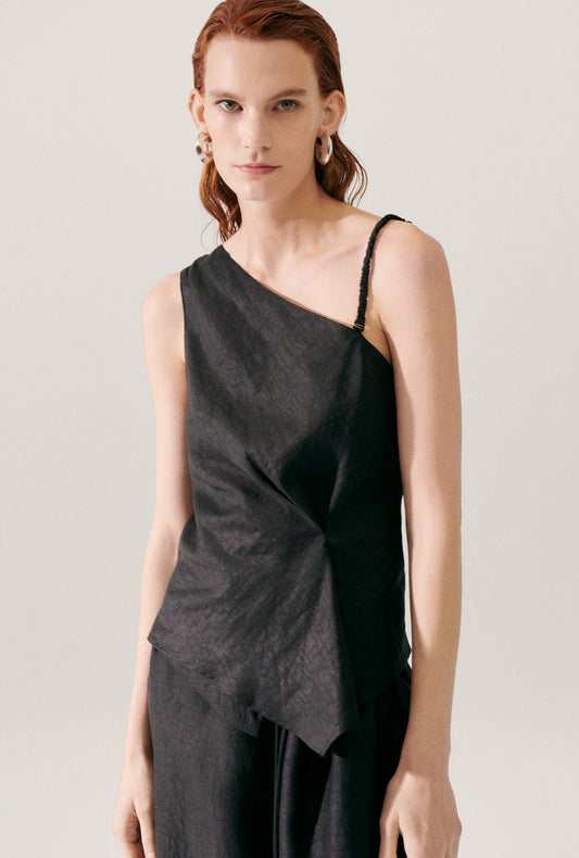 MUD SILK ONE SHOULDER TOP BLACK