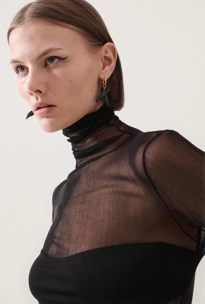 SILK MESH TURTLENECK BLACK