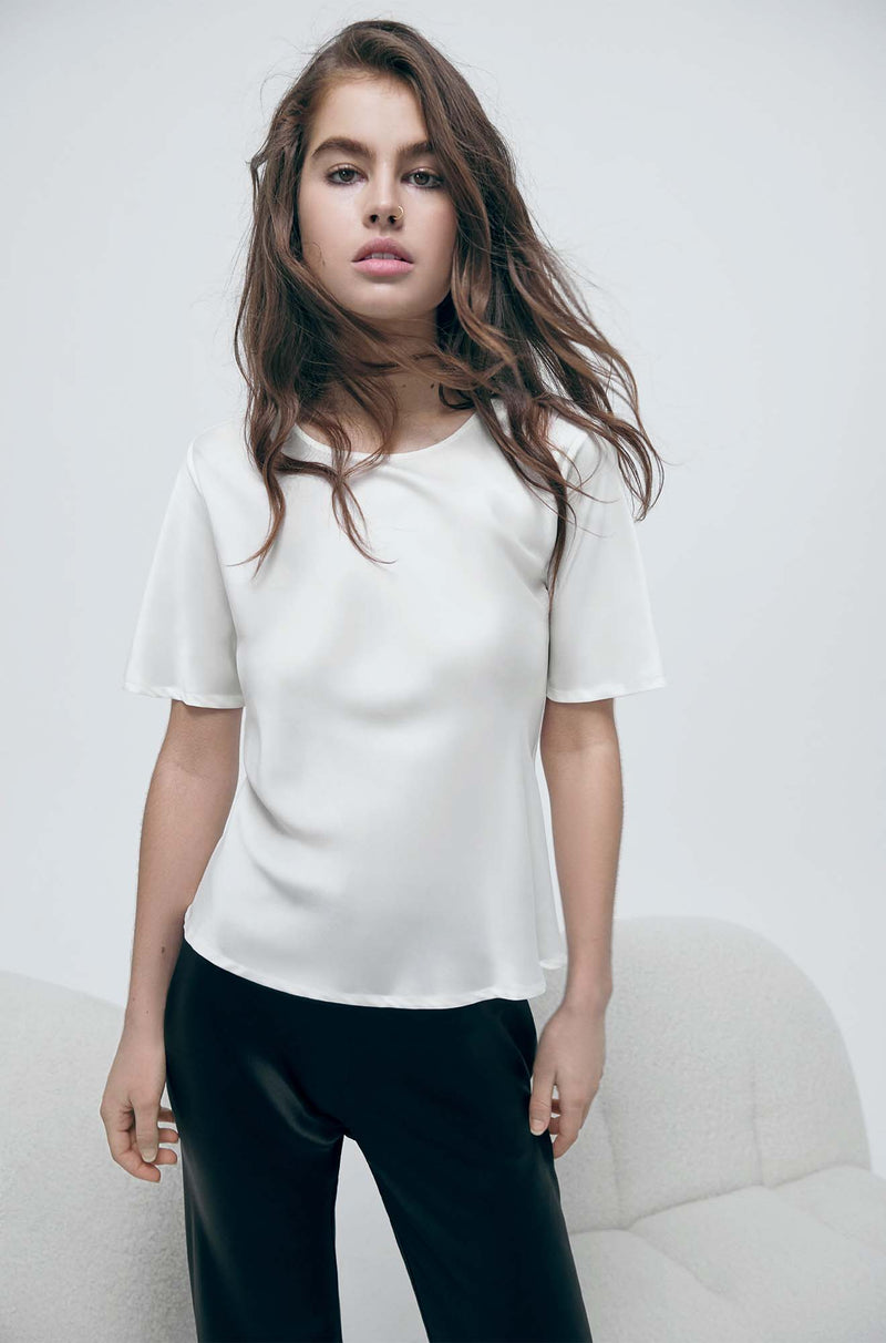 SHORT SLEEVE BIAS TOP WHITE