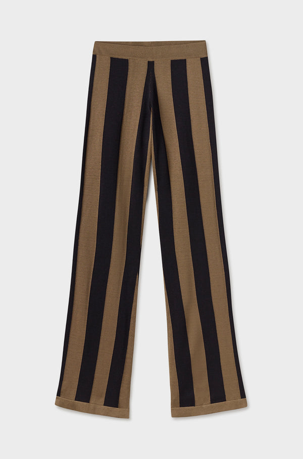 KNIT FLARE PANTS KANGAROO STRIPE