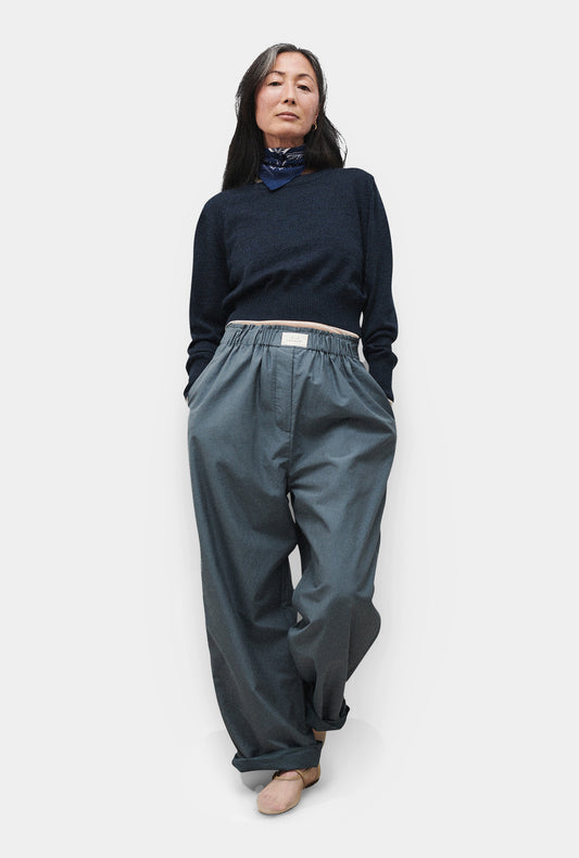 COTTON SILK PAPER BAG PANTS SLATE